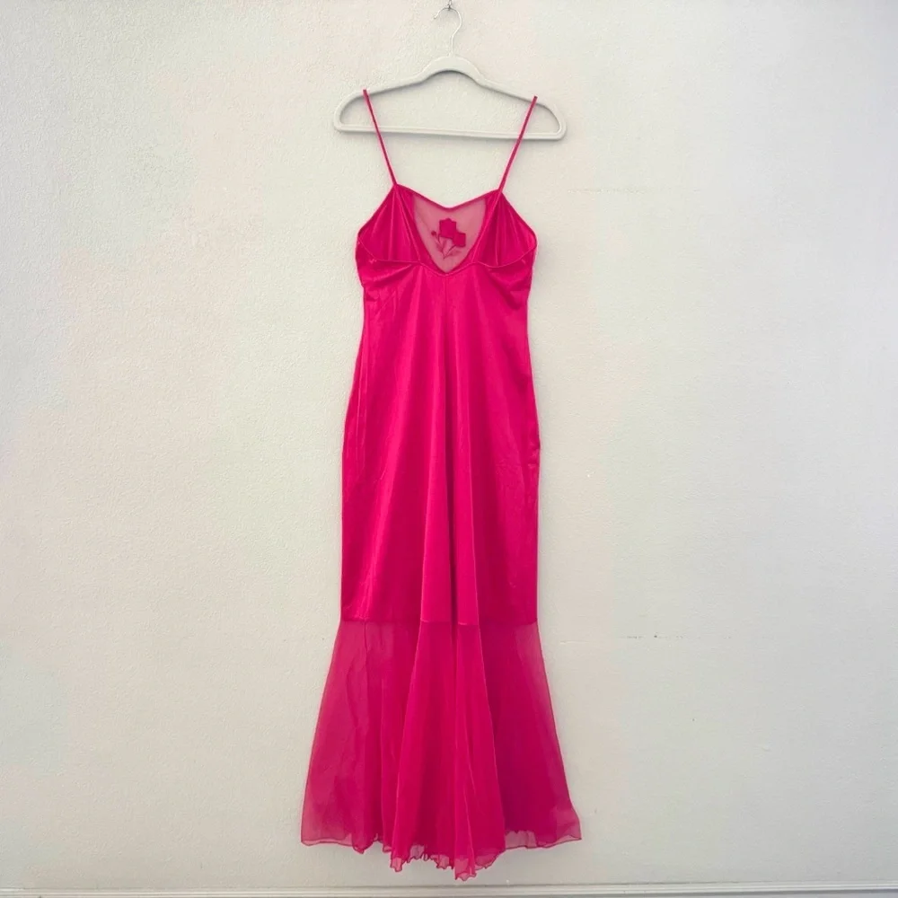 Vtg 70s Janelle California Red Satin Tulle Nightgown Dress Slip Negligee SM Tall